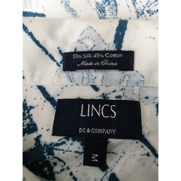 LINCS DC & Company Men's Blue White Silk Cotton Compass Button Front Shirt M - Picture 11 of 13